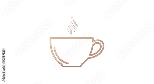 Minimalist steaming coffee cup icon illustration in soft warm tones on white backdrop