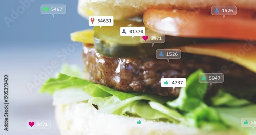 Callouts appearing from left and floating onto sandwich as camera sliding, showing engagement rise