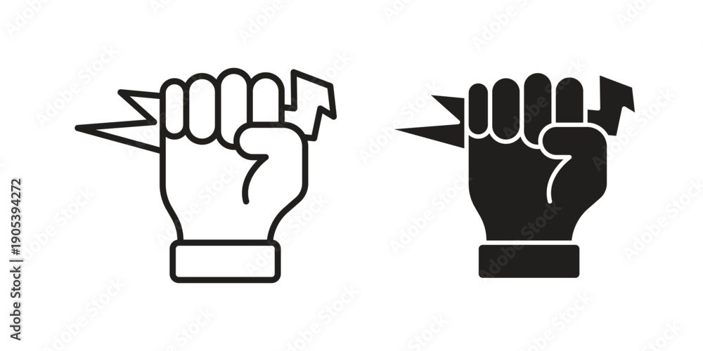 Obraz premium Hand with Power icons in simple black style symbol sign for apps and website
