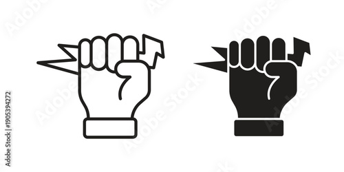 Hand with Power icons in simple black style symbol sign for apps and website