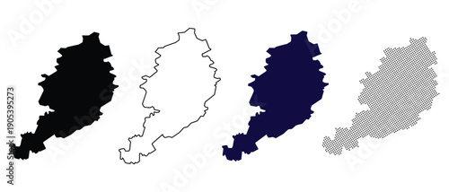 Austria Map Silhouettes Set: Solid Black, Outline, Deep Blue, Halftone Dot Pattern