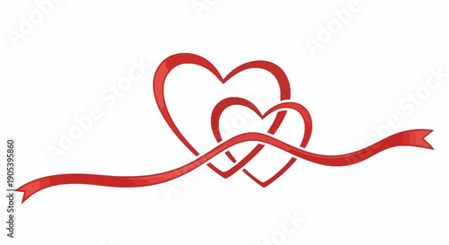 Elegant minimalist line art illustration of intertwined hearts with flowing ribbon symbolizing love and connection perfect for romantic themes