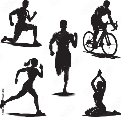 Silhouette of people exercising and playing sports outdoors