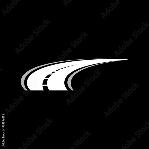 Curving tarred road icon isolated on black background