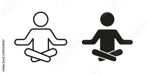 Meditating icons in simple black style symbol sign for apps and website