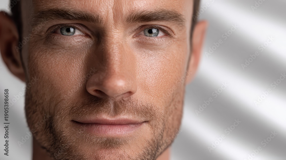 Fototapeta premium Close Up Portrait of a Mature Man with Focused Gaze and Skin Texture