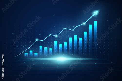 Business candle stick graph chart of stock market investment trading on blue background. Bullish point, Trend of graph. Eps10 Vector illustration
