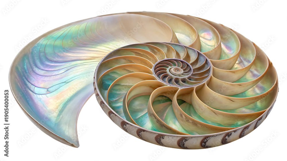 Obraz premium Vibrant nautilus shell with iridescent spiral design