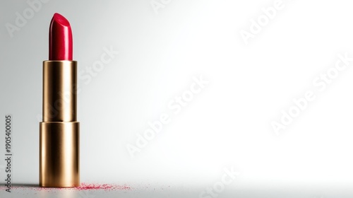 A stunning close-up of a bright red lipstick on a clean background, emphasizing beauty and glamour, perfect for makeup advertisements and beauty-related content.