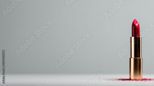 This image captures a chic and bold red lipstick encased in elegant golden packaging, symbolizing beauty and confidence in the world of cosmetics and self-expression.