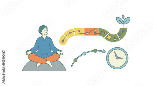 Man Meditating with Colorful Time Management Growth Chart