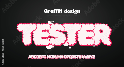 Tester Graffiti font. Capital letters, numbers and glyps alphabet.
