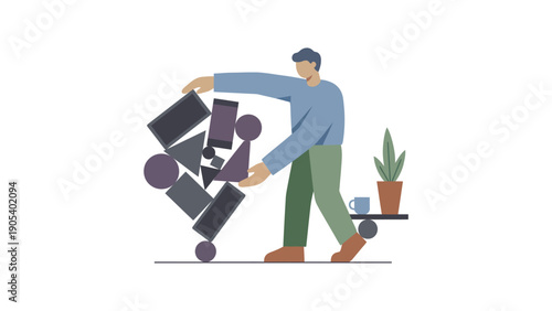 Man Moving Office Furniture on Dolly