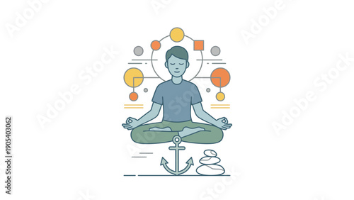 Meditating Man with Colorful Geometric Shapes