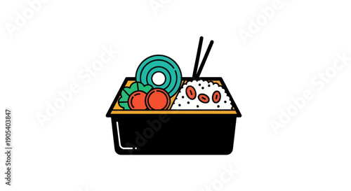 Illustrated bento box with chopsticks