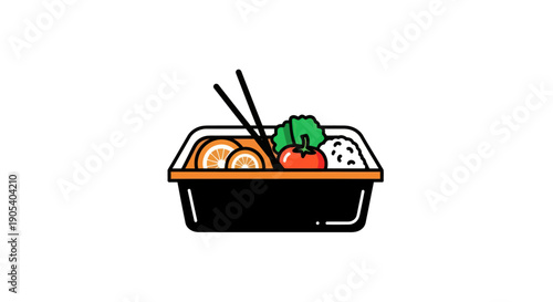 Illustrated bento box with food