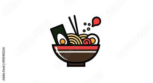 Illustrated bowl of noodles and ingredients