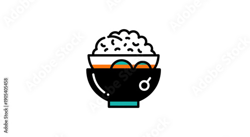 Illustrated bowl of rice and food