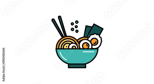 Illustrated bowl of ramen with chopsticks