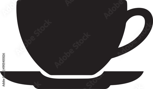 Black coffee cup silhouette against white background for design and concepts Cup of coffee and tea with mug and saucer  on white background

