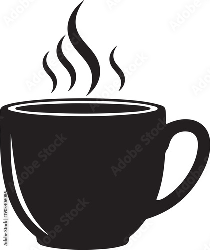 Ceramic mug  hot drink black symbol  Simple vector illustration of a steaming hot drink mug on white background, coffee cup silhouette vector illustration

