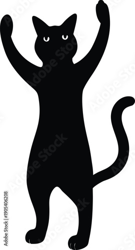 Playful Black Cat Reaching Up Silhouette