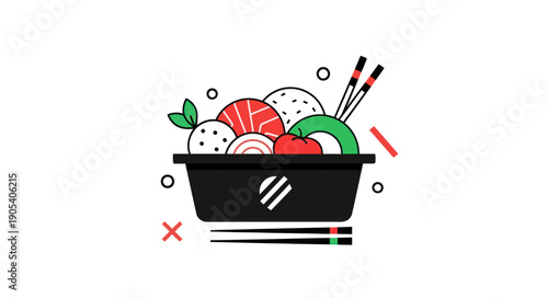 Illustrated food bowl with chopsticks