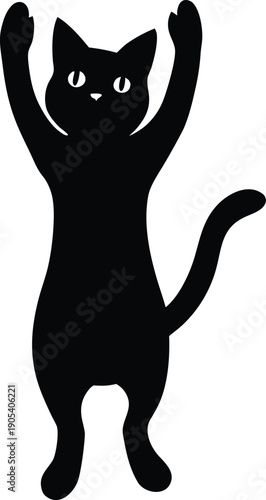 Playful Black Cat Reaching Up Silhouette