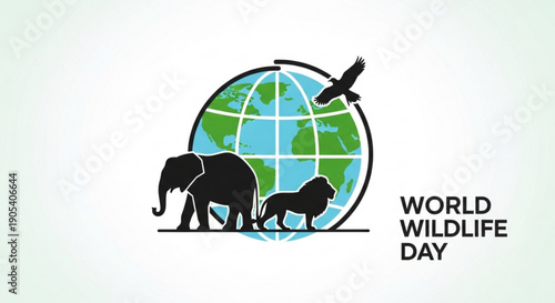 World wildlife day illustration with globe and animal silhouettes for conservation awareness