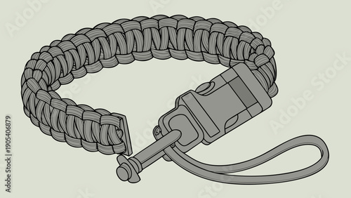 A detailed vector illustration of a paracord bracelet with a metal buckle