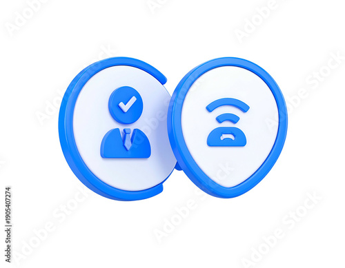 3D icons of a person with checkmark & Wi-Fi signal