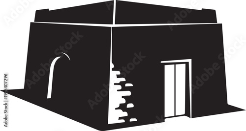 Ancient dwelling vector silhouette illustration of a historical building line art style
