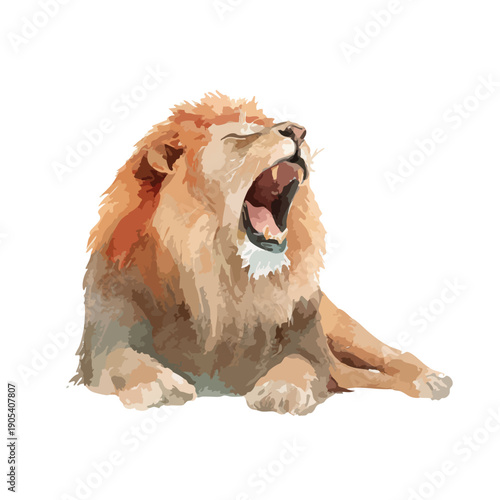 Majestic Yawning Lion Illustration Vector Art.