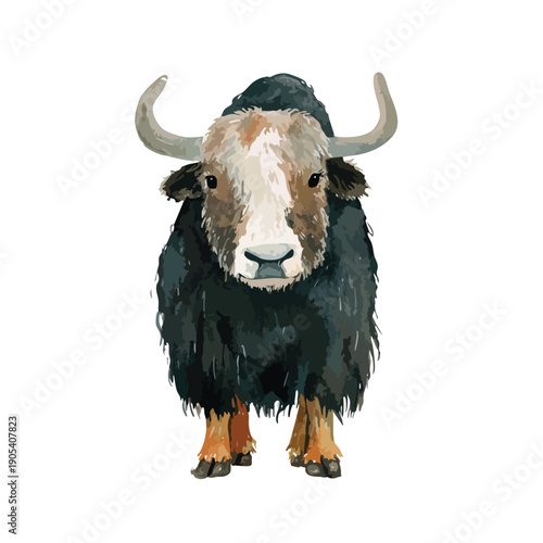 Majestic Yak Watercolor Illustration Wild Animal Art.