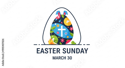 Easter sunday celebration with colorful eggs and cross on white background