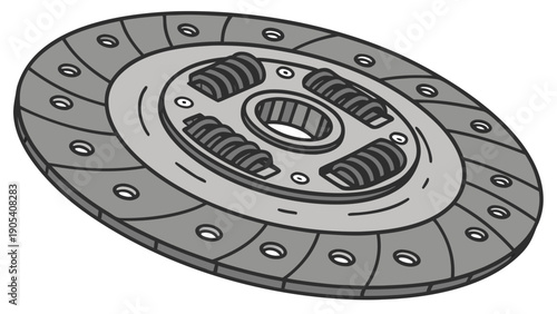 A detailed illustration of a car clutch disc, showcasing its mechanical components and design