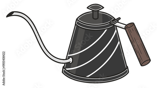 A minimalist vector illustration of a classic black kettle with a wooden handle