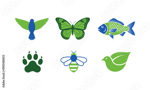 Animal wildlife icons vector set, nature and environment illustration symbols