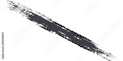 Grunge tire track, wheel braking marks. Truck, car or motorcycle tread pattern silhouette. Auto race, motorsport, speed racing design element. Vector illustration