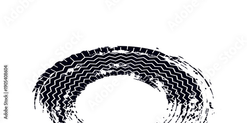 Grunge tire track, wheel braking marks. Truck, car or motorcycle tread pattern silhouette. Auto race, motorsport, speed racing design element. Vector illustration