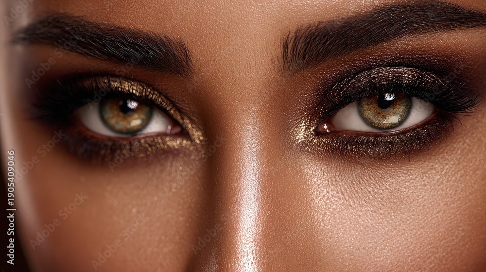 Fototapeta premium Glamorous Bronze Eyeshadow and Intense Hazel Eyes Close-Up