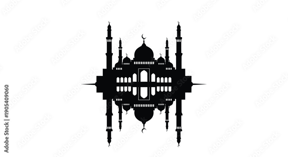Naklejka premium Mosque Silhouette with Minarets and Dome in Symmetry and Serenity