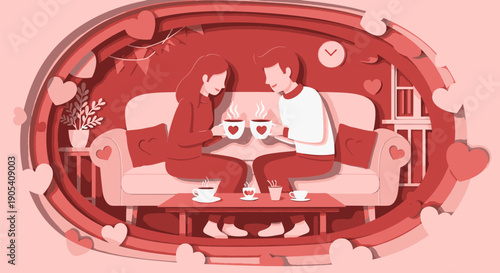 Couple Sitting Together on Sofa Illustration.
