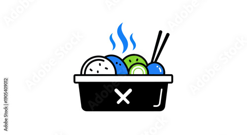 Illustrated food container with assorted ingredients