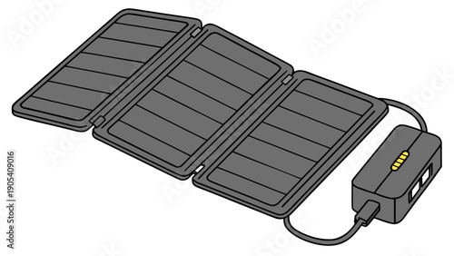 A vector graphic illustration of a portable solar panel charger with a battery pack