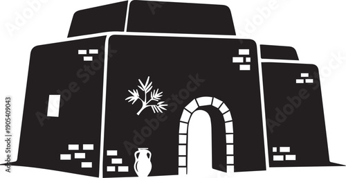 Ancient biblical house silhouette illustration vector showing clay structure and pottery art