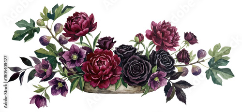Dark floral arrangement with peonies