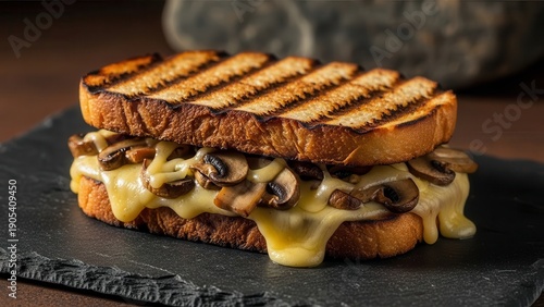 Wallpaper Mural Golden Mushroom and Gruyere Toastie with Melted Cheese and Grill Marks, Ready to Eat Torontodigital.ca