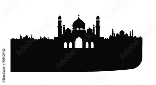 Taj Mahal silhouette with copy space on white background