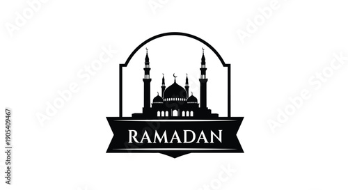 Ramadan mosque logo design with minarets and dome in a minimalist banner